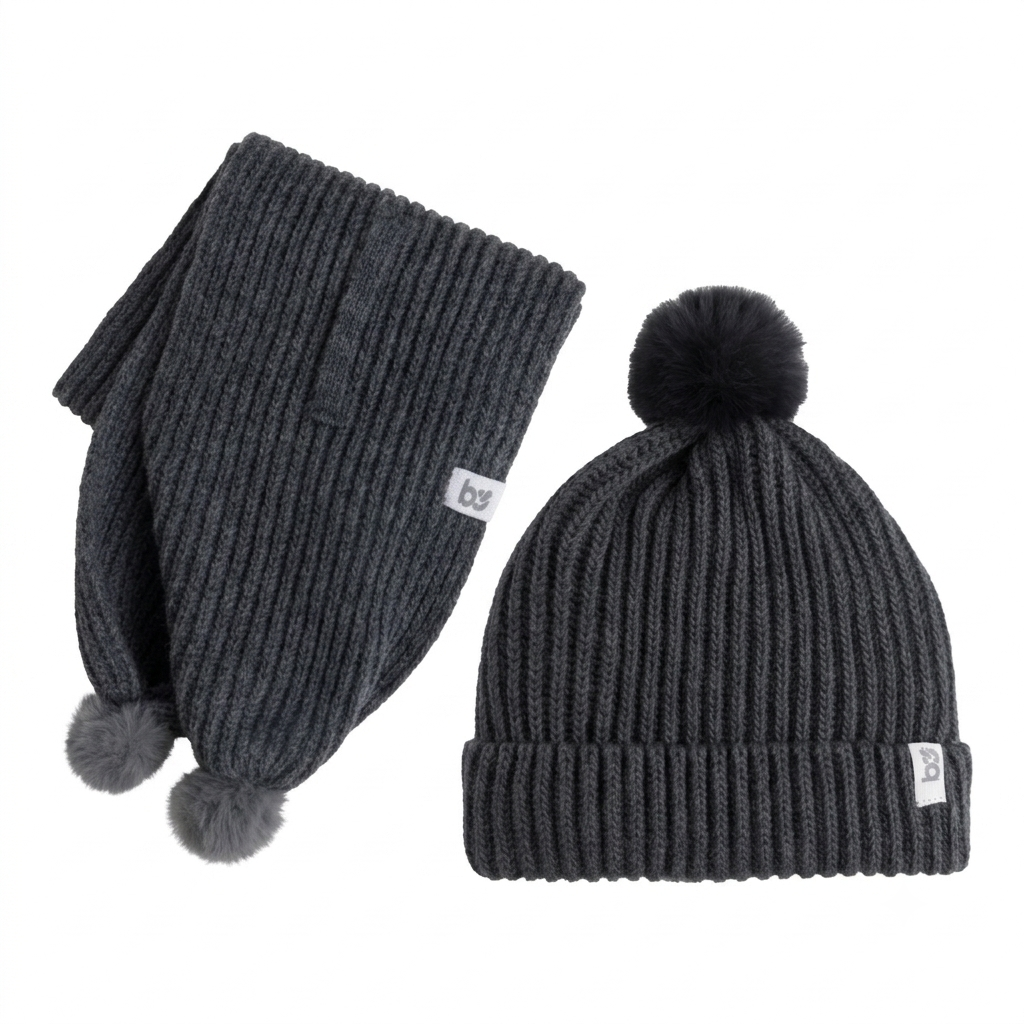 Kinder Winterset Mütze & Schal mit Pompon