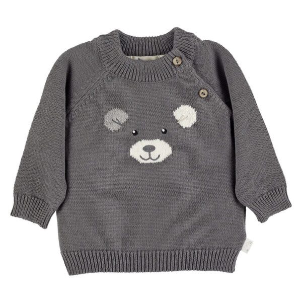 Sterntaler - Knitted Sweater Bear Elia - Soft Gray Cotton Sweater with Knop