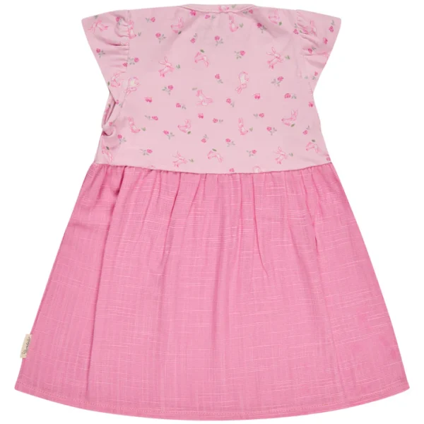 Sterntaler - Bunny Print & Linen Look Baby Dress - Cotton & Ruffled Sleeves