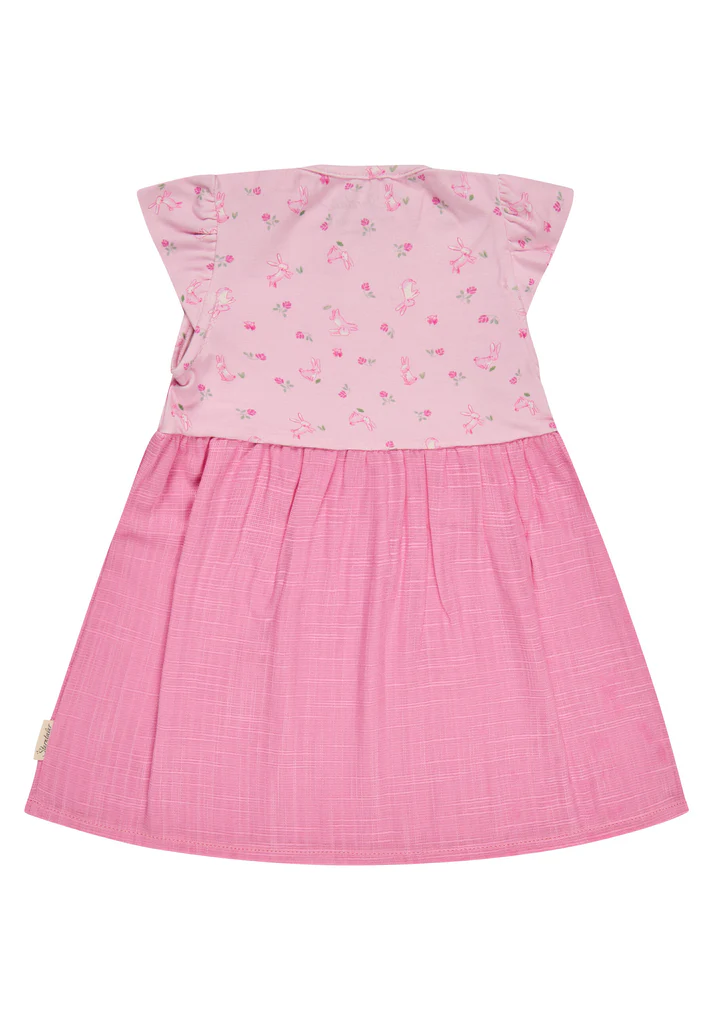Sterntaler - Baby Kleid mit Hasenprint & Leinenoptik – Baumwolle & Rüschenärmeln