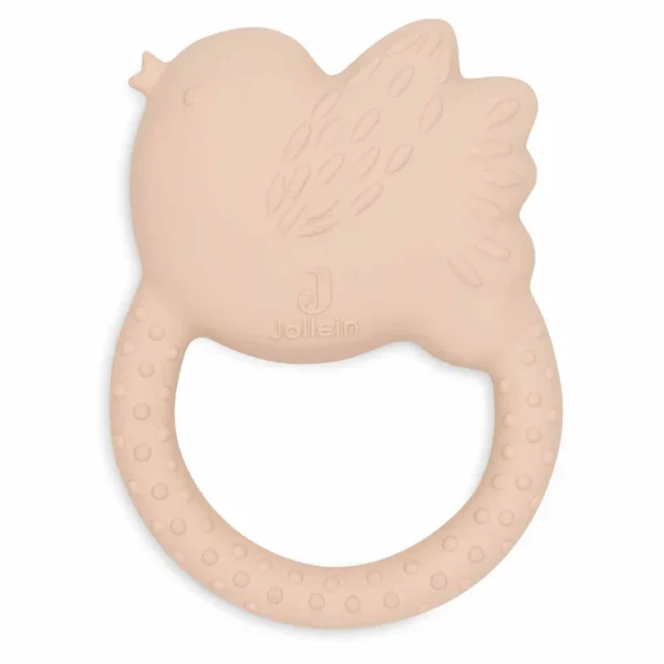 Jolle - Teether Ring Natural Rubber Lovely Birds - Wild Rose, BPA Free