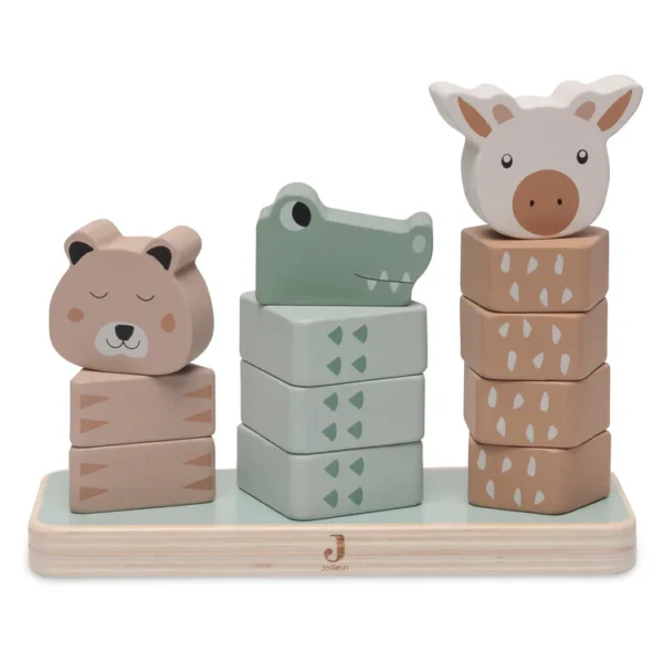Jollein - Wooden Stacking Tower Jungle Jambo - Stacking Game for Children from 18 Months