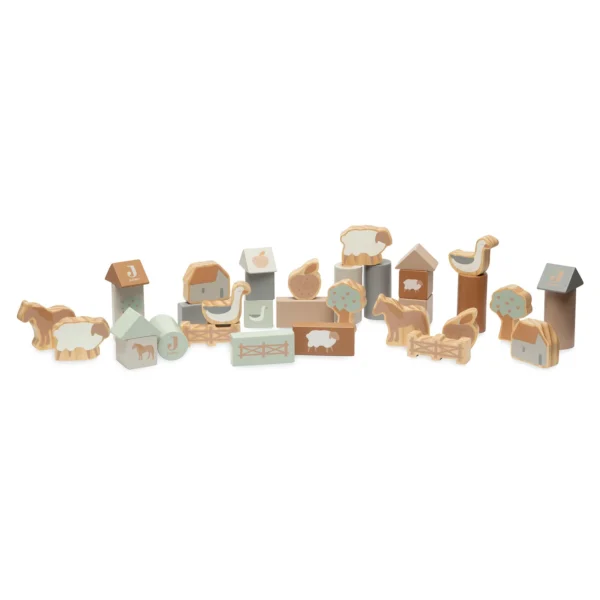 Jollein - Wooden Building Blocks Farm - 34-piece FSC Wood Cube Set