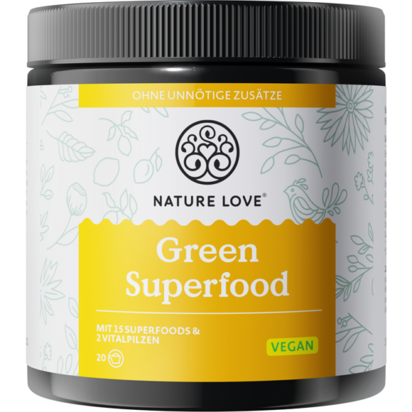 Nature Love -Green Superfood Powder - with 15 Superfoods & 2 Vital Mushrooms