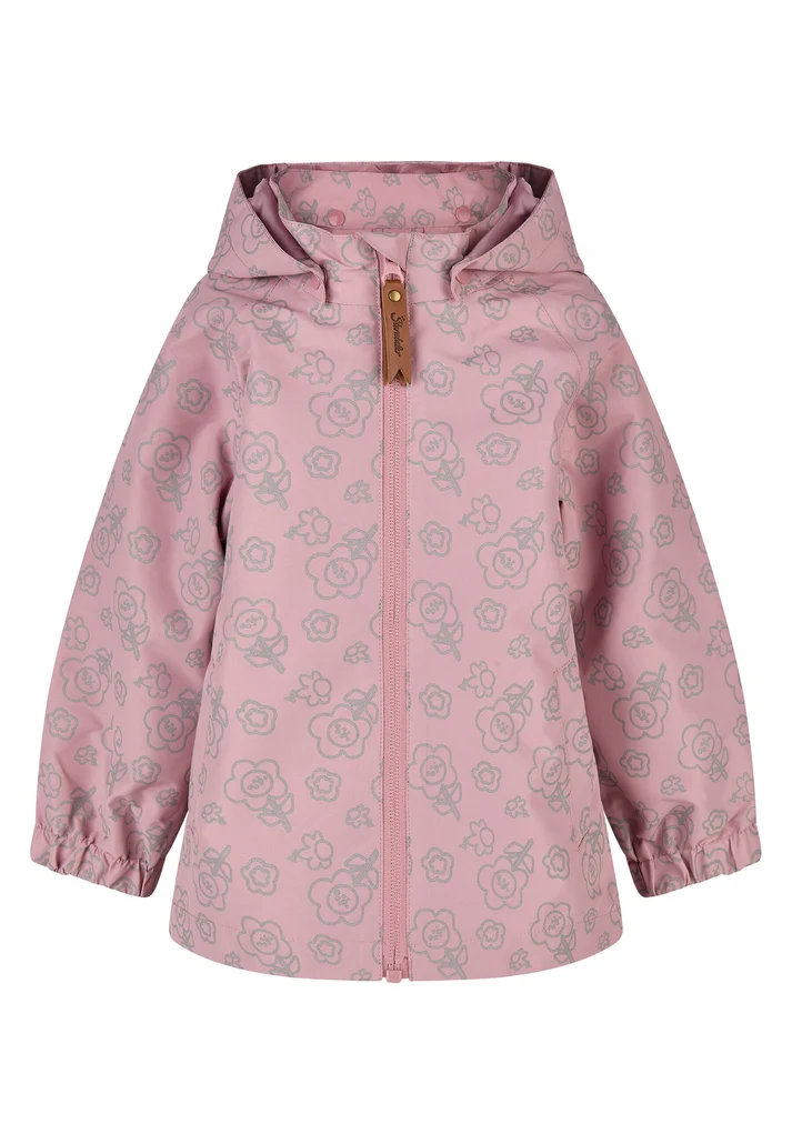 Gefütterte Kinder Regenjacke mit reflektierenden Blumen und abnehmbarer Kapuze
