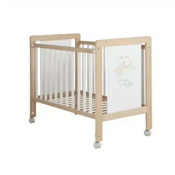 Babybett Happy 120 × 60 cm in Natur und Weiß mit motiv
