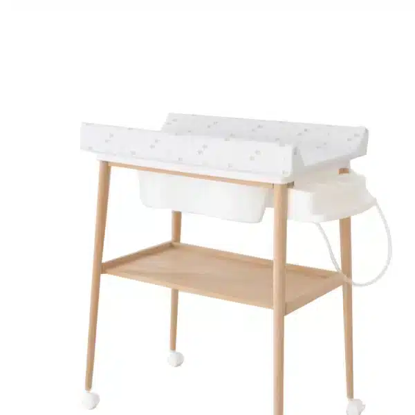 Badewickeltisch Smart Natur mit Rabbits-Auflage und Babybadewanne