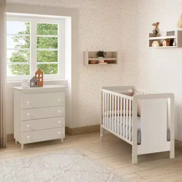 Babybett Luciana 120 × 60 cm in Weiß mit Motivdruck
