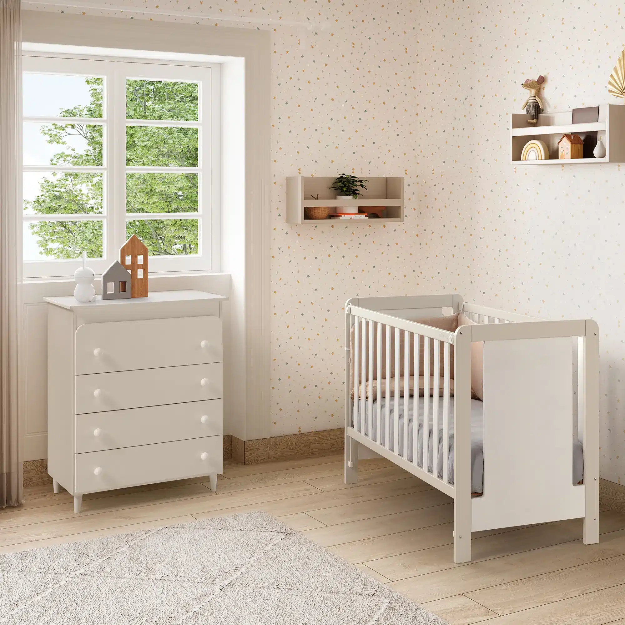 Babybett Luciana 120 × 60 cm in Weiß mit Motivdruck