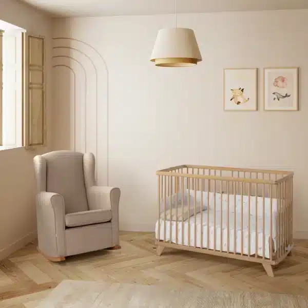 Klappbares Babybett Simona 120 × 60 cm aus Buchenholz in Natur
