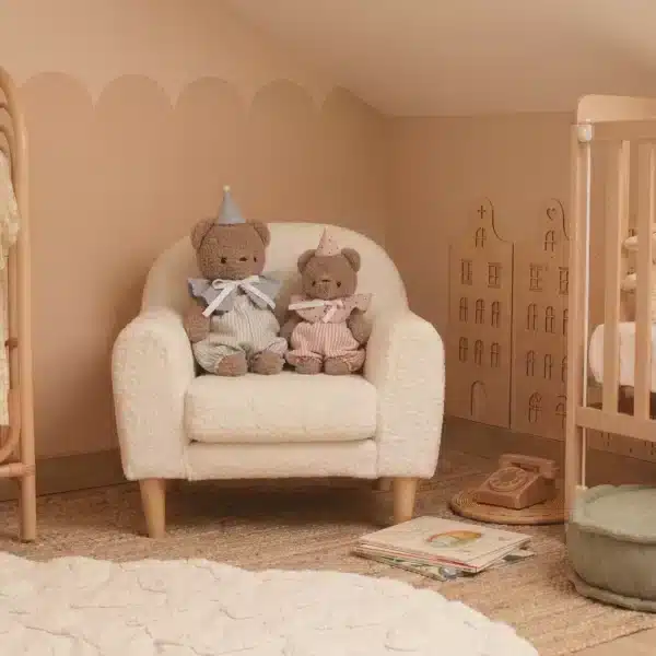 Kindersofa Mini mit Holzfüßen – Pecora Weiß