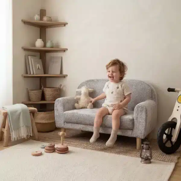 Kindersofa Duo mit Holzfüßen –Pecora Grau