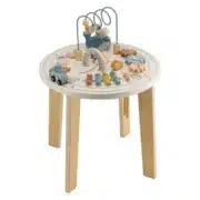 Aktivitätstisch Play With Me aus Holz in Pastellfarben mit Motorikschleifen