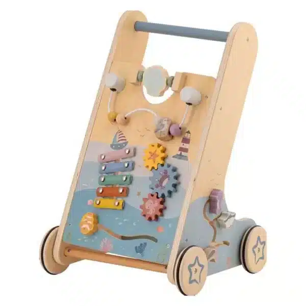 lauflernwagen Play With Me aus Holz mit Motorik-Spielbrett